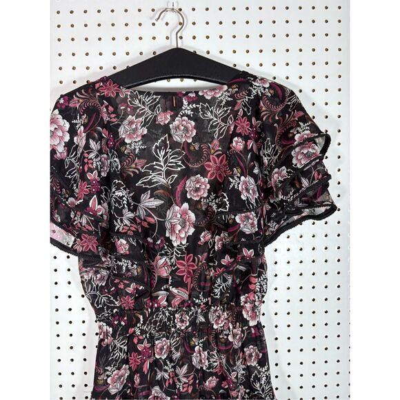 Misa Los Angeles Gallie Black Pink Floral Print Ruffle Mini Dress Size S - Picture 7 of 9